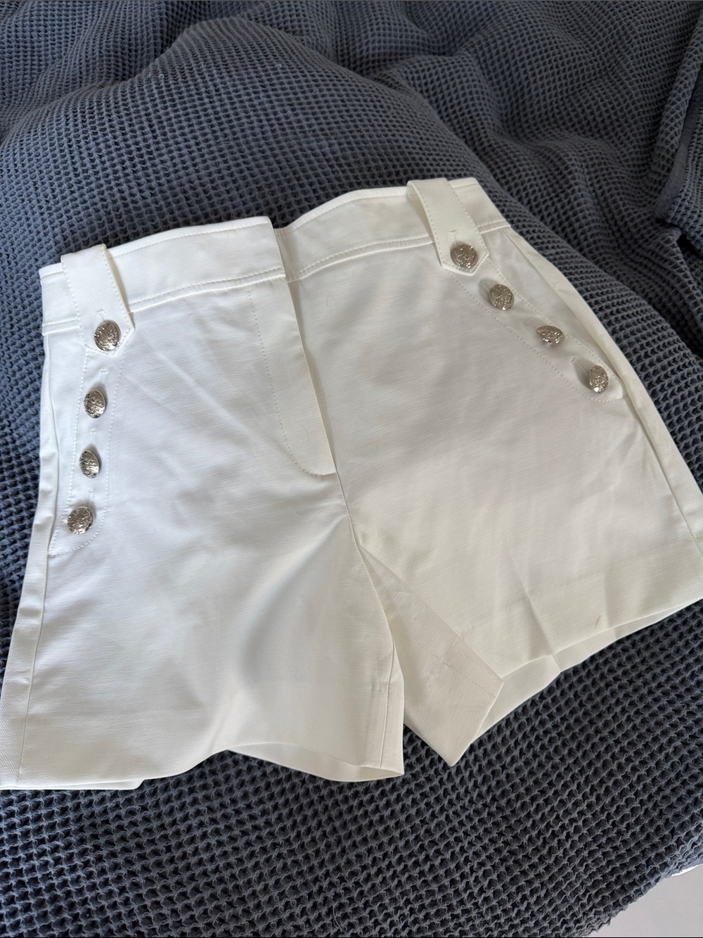 White House Black Market White High-Waist Button-Accent Shorts